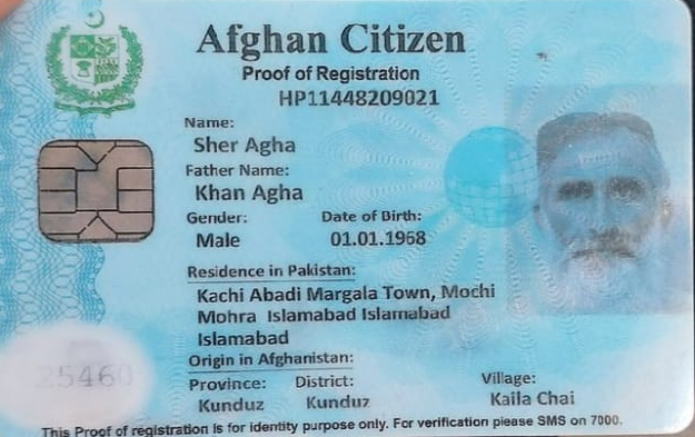 Proof of Registration, Sher Agha, Afghan Citizen, Immigrants
