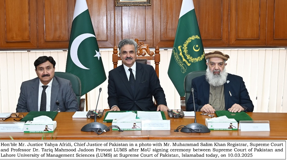 Editor, Khudayar Mohla, Professor Dr. Tariq Jadoon LUMS, Professor Dr. Mohammad Hanif GIKI,Chief Justice of Pakistan, Justice Yahya Afridi, judicial efficiency, transparency, technological advancement, Lahore University of Management Sciences, LUMS, Ghulam Ishaq Khan Institute of Engineering Sciences and Technology, GIKI, Supreme Court of Pakistan, MoUs, public satisfaction, litigant feedback scorecard, citizen engagement, modern communication tools, accessibility for litigants, IT capacity, Federal Judicial Academy, Agile methodology, cybersecurity, data analytics, emerging technologies, IT training programs, judicial reforms, expert support, strategic hiring, judicial system modernization, technology-driven solutions, academic collaboration, governance, judicial processes, technology-driven judicial reforms, Pakistan justice system, public perception surveys, judicial transparency, judicial collaboration, professional appointments, judicial transformation