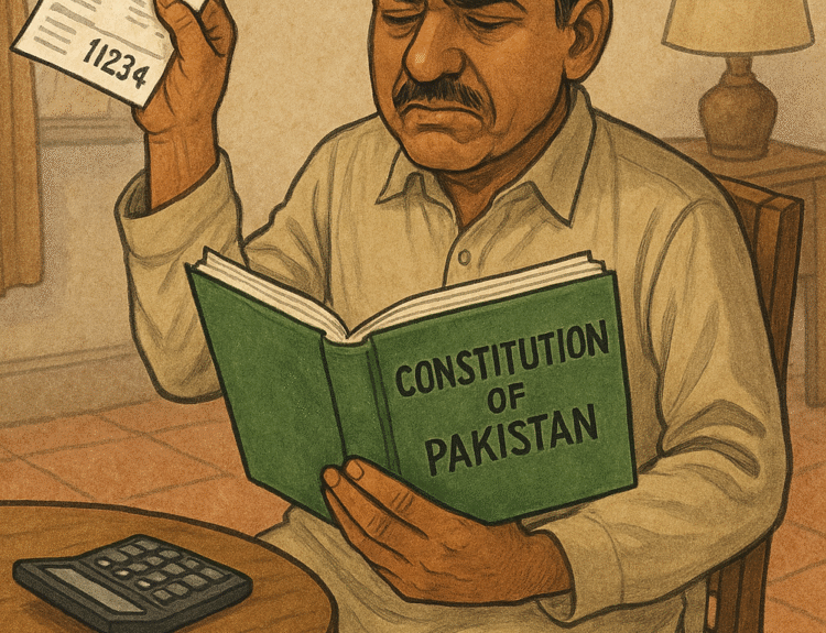 electricity bill satire, WAPDA billing issues, slab billing Pakistan, Article 25 Constitution of Pakistan, NEPRA regulations, circular debt recovery, political interference in electricity, SDO favoritism, electricity billing inequality, energy policy satire, Pakistani consumer rights, WAPDA criticism, public resource misuse, power sector corruption, administrative inflation, fiscal mismanagement Pakistan, electricity law Pakistan, load-shedding satire, Electricity Rules 1937, political sifarish in energy sector, IPP payments Pakistan, reverse incentive billing, demand note bypassing, public procurement rules violation, Water and Power Development Authority critique