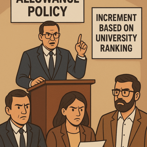 University policy, PhD allowance, QS ranking, faculty bias, academic fairness, Pakistan universities, higher education inequality, teacher value, research excellence, academic vision, local PhD graduates, education policy critique, unfair increment system, faculty division, devaluing local academia, foreign vs local PhD, teaching quality, university inferiority complex, academic recognition, Rabia Chisti