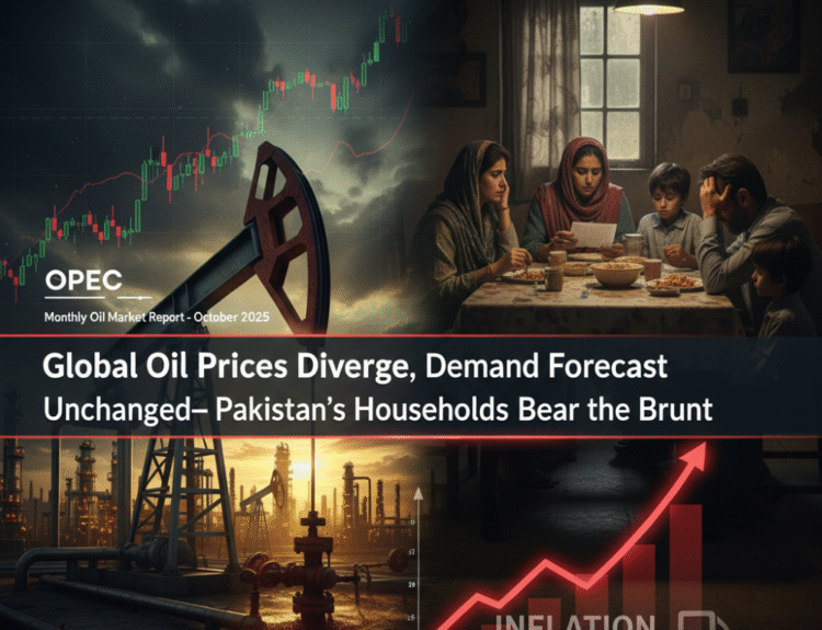 Oil price divergence, OPEC report, Brent crude, WTI crude, global demand forecast, oil supply outlook, Pakistan inflation, imported fuel costs, economic crisis, rising commodities, backwardation, OECD inventories, refinery margins, VLCC tanker rates, Middle East oil exports