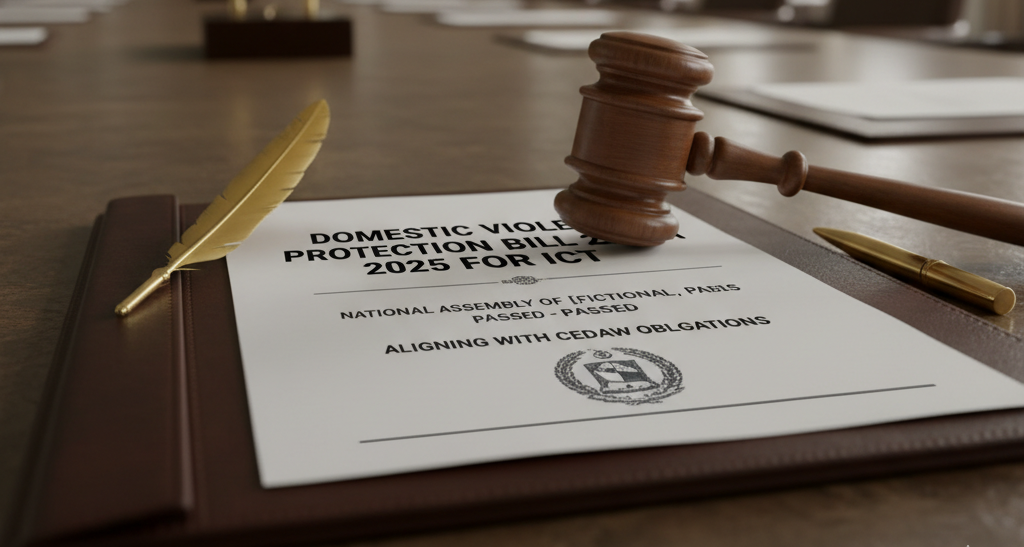 National Assembly, Domestic Violence Prevention and Protection Act 2025, Islamabad Capital Territory (ICT), CEDAW alignment, legal framework, abuse protection, physical abuse, emotional abuse, psychological abuse, sexual abuse, economic abuse, Family Court, protection orders, residence orders, monetary relief, protection committees, Protection Officers, service providers, victim compensation, legislative step, CEDAW