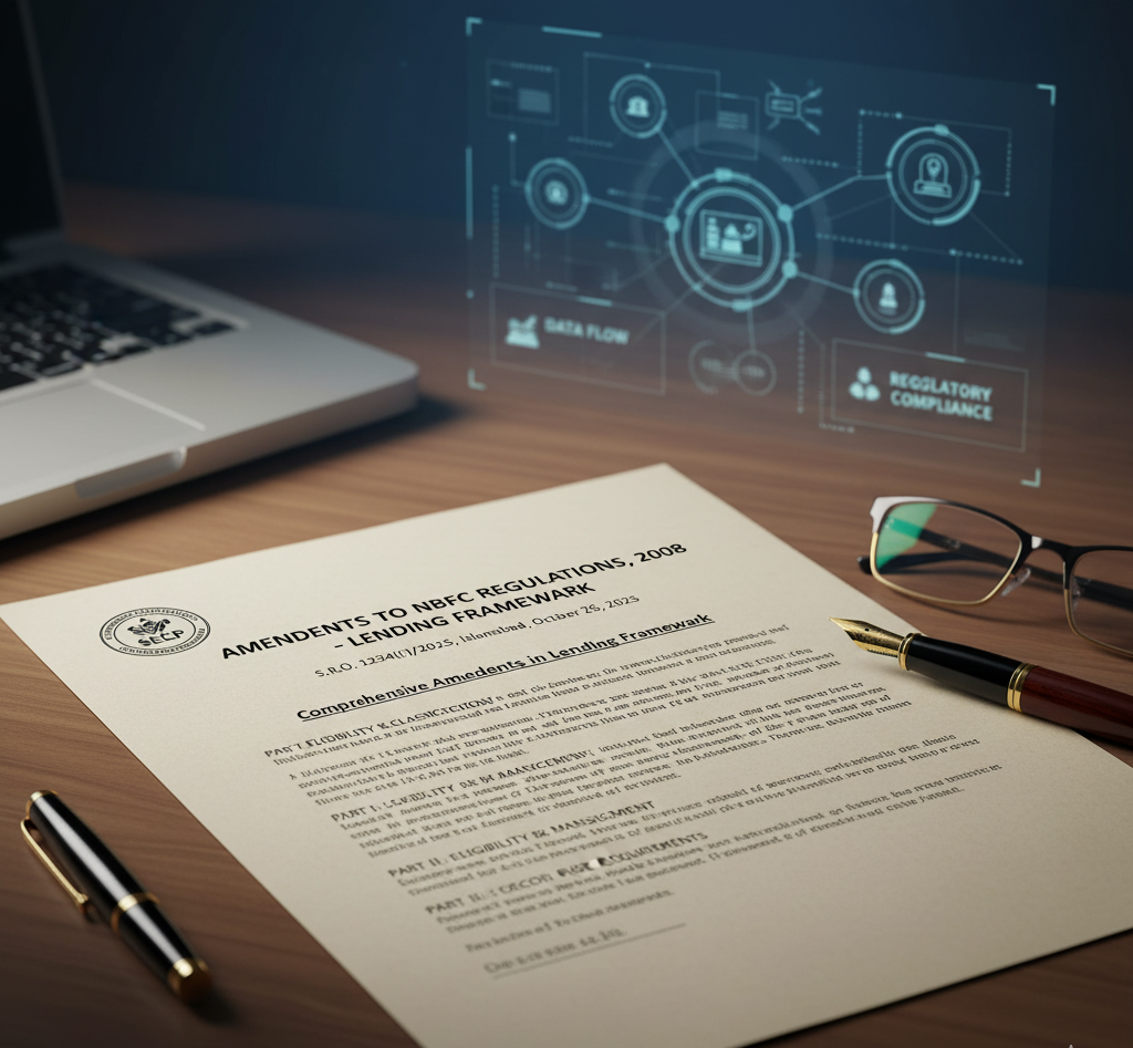 SECP, Non-Banking Finance Companies (NBFC) Regulations 2008, lending framework amendments, fintech innovation, digital lending ecosystem, relaxed experience requirement, simplified Borrower Factsheet, transparent borrower onboarding, Credit Guarantee Institution (CGI), credit enhancement, risk sharing, enhanced exposure limits, peer-to-peer (P2P) lending, securitized lending, enhanced prudential limits, NBMFCs, microenterprise loan limits, housing finance, gender diversity, female directors, mandatory reporting to Credit Bureaus, financial sector resilience.