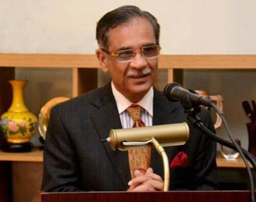 former CJP Saqib Nisar, Saqib Nisar statement, constitution and democracy, democracy in Pakistan, rule of law Pakistan, independent judiciary, transparent elections, fundamental rights, Pakistan constitution, state survival, judicial independence, Supreme Court Pakistan, constitutional crisis Pakistan, book launch Lahore, legal system Pakistan