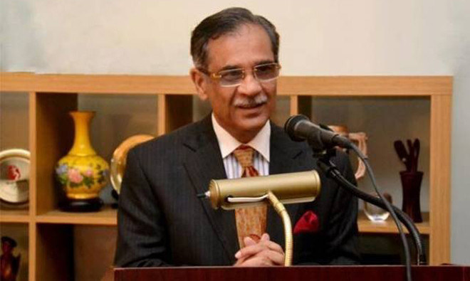 former CJP Saqib Nisar, Saqib Nisar statement, constitution and democracy, democracy in Pakistan, rule of law Pakistan, independent judiciary, transparent elections, fundamental rights, Pakistan constitution, state survival, judicial independence, Supreme Court Pakistan, constitutional crisis Pakistan, book launch Lahore, legal system Pakistan