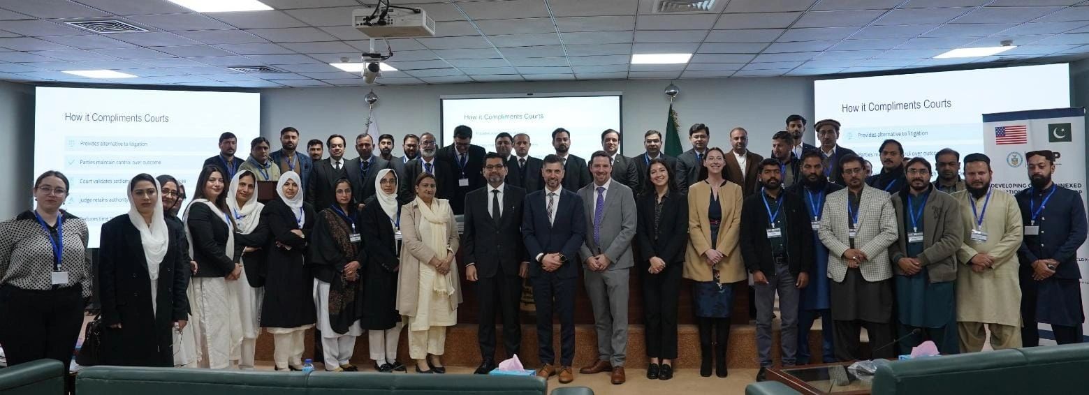 Administration of justice Pakistan, Alternative Dispute Resolution Pakistan, ADR in Pakistan judiciary, court-annexed mediation, mediation pilot project Pakistan, Federal Judicial Academy Islamabad, Islamabad High Court ADR, IHC mediation initiative, ADR Act 2017 Pakistan, judicial reforms Pakistan, mediation in litigation, civil dispute resolution Pakistan, commercial dispute resolution Pakistan, access to justice Pakistan, people-centered justice, case backlog Pakistan courts, judicial efficiency Pakistan, US CLDP Pakistan, mediation workshop Islamabad, legal reforms Pakistan, consensual dispute resolution, judicial leadership Pakistan, modernization of justice system, Khudayar Mohla