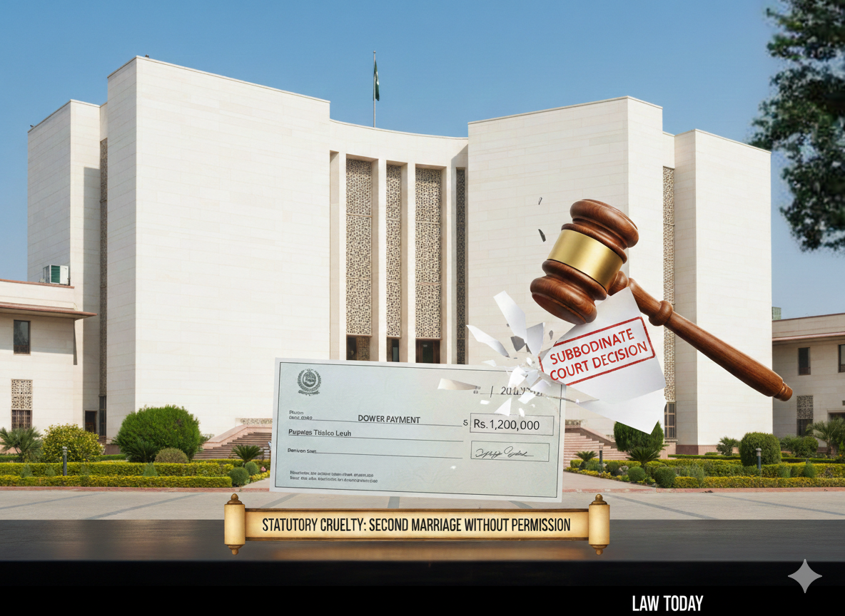 Khudayar Mohla,Justice Musarrat Hilali, Chief Justice Yahya Afridi, Supreme Court Pakistan, SC verdict, wife dower rights, illegal second marriage, statutory cruelty, family law Pakistan, khula vs talaq, MFLO Section 6, DMMA Section 2(iia), family court ruling, Rs1.2 million dower, women legal rights