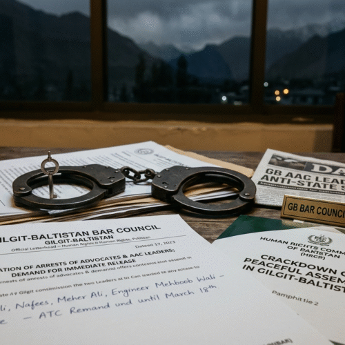 AAC Gilgit-Baltistan, GB Awami Action Committee, Advocate Ehsan Ali arrested, AAC leaders arrested, anti-state speeches Gilgit, Iftar party arrest Pakistan, Anti-Terrorism Act Pakistan, ATC remand Gilgit, Rehmat Shah ATC judge, PESCO load shedding, GB Bar Council statement, GB High Court Bar Association, HRCP condemnation, human rights Gilgit-Baltistan, Advocate Nafees arrested, Meher Ali arrested, Engineer Mehboob Wali, FIR anti-terrorism Gilgit, Jutial police station FIR, AAC protest Gilgit, political arrests Pakistan, civil liberties Gilgit-Baltistan, freedom of speech Pakistan, peaceful protest rights Pakistan, anti-terrorism law misuse, GB Supreme Appellate Court Bar Association, legal community Gilgit, rule of law Gilgit-Baltistan, political suppression Pakistan, AAC chairman arrested, Asghar Shah FIR, Masoodur Rehman FIR, Engineer Nadeem FIR, Skardu public outreach, due process Pakistan, fundamental rights Pakistan, political activity restrictions, civil society Gilgit-Baltistan, lawyers arrested Pakistan, advocate illegal detention, bar council demands release, HRCP Pakistan statement, Gilgit police raids, AAC leaders remand, anti-state protest FIR, constitutional rights Pakistan, political dissent Pakistan, GB politics, Gilgit-Baltistan news, Pakistan human rights, legal fraternity Pakistan, ATC physical remand, Khudayar Mohla