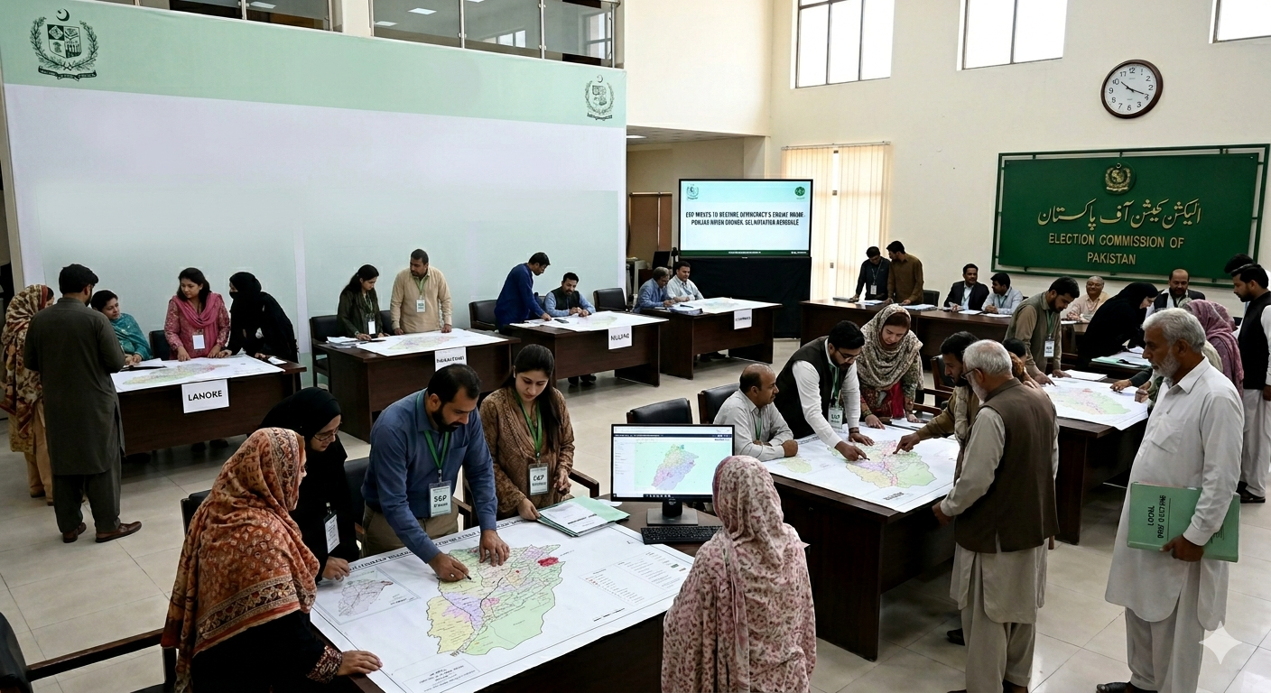 Punjab local government elections, ECP delimitation schedule 2026, Punjab Union Council delimitation, local body polls Punjab, ECP notification Punjab, Punjab Local Government Act 2025, Delimitation Rules 2026, Sikandar Sultan Raja, administrative boundary freeze Punjab, Article 140-A Constitution Pakistan, Elections Act 2017, union council constituencies list, Punjab LG election delay, Pakistan Election Commission news, grassroots democracy Punjab, Khudayar Mohla