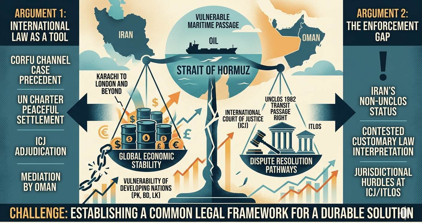 Strait of Hormuz, Iran UNCLOS, Global Inflation Crisis, ICJ ITLOS Legal Remedies, US Iran Conflict, Oil Supply Disruption, Freedom of Navigation, Military Posturing Economic Catastrophe, Pakistan