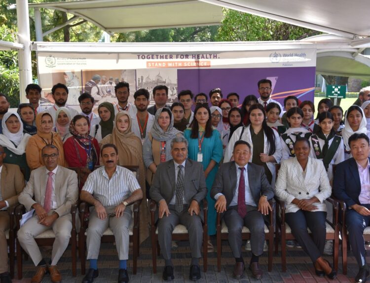 Asif Mehmood, Khudayar Mohla,World Health Day Pakistan, WHO Pakistan, Ministry of National Health Services Pakistan, World Health Organization Pakistan partnership, medical science in Pakistan, vaccines in Pakistan, vaccine-preventable diseases Pakistan, Pakistan immunization program, polio eradication Pakistan, tuberculosis treatment Pakistan, hepatitis C treatment Pakistan, malaria control Pakistan, cancer prevention Pakistan, cervical cancer prevention, diabetes treatment Pakistan, severe acute malnutrition Pakistan, child health Pakistan, maternal health Pakistan, global health cooperation, One Health approach Pakistan, public health Pakistan, WHO constitution anniversary, Secretary Health Muhammad Aslam Ghauri, WHO Representative Dr Luo Dapeng, vaccination campaign Pakistan, polio vaccine impact Pakistan, immunization coverage Pakistan, healthcare achievements Pakistan, disease prevention Pakistan, global health initiatives Pakistan, WHO World Health Day celebration Pakistan, health awareness Pakistan, medical science achievements Pakistan, public health milestones Pakistan, health sector Pakistan